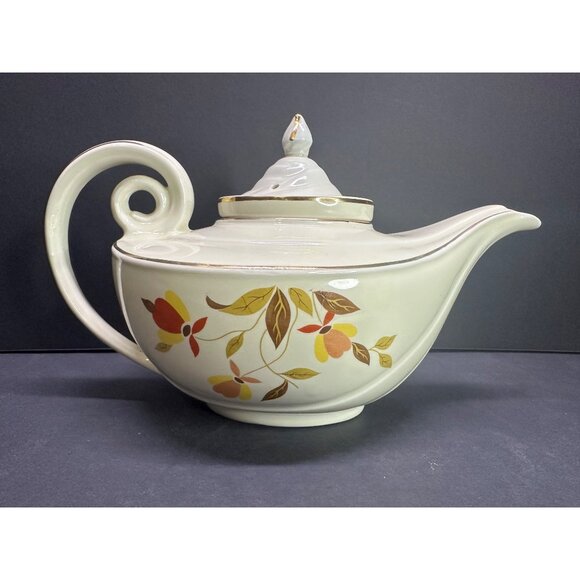 Vtg Hall Superior Jewel Autumn Leaf Pattern Aladdin Teapot Infuser Lid 9.5" Long - Picture 4 of 16